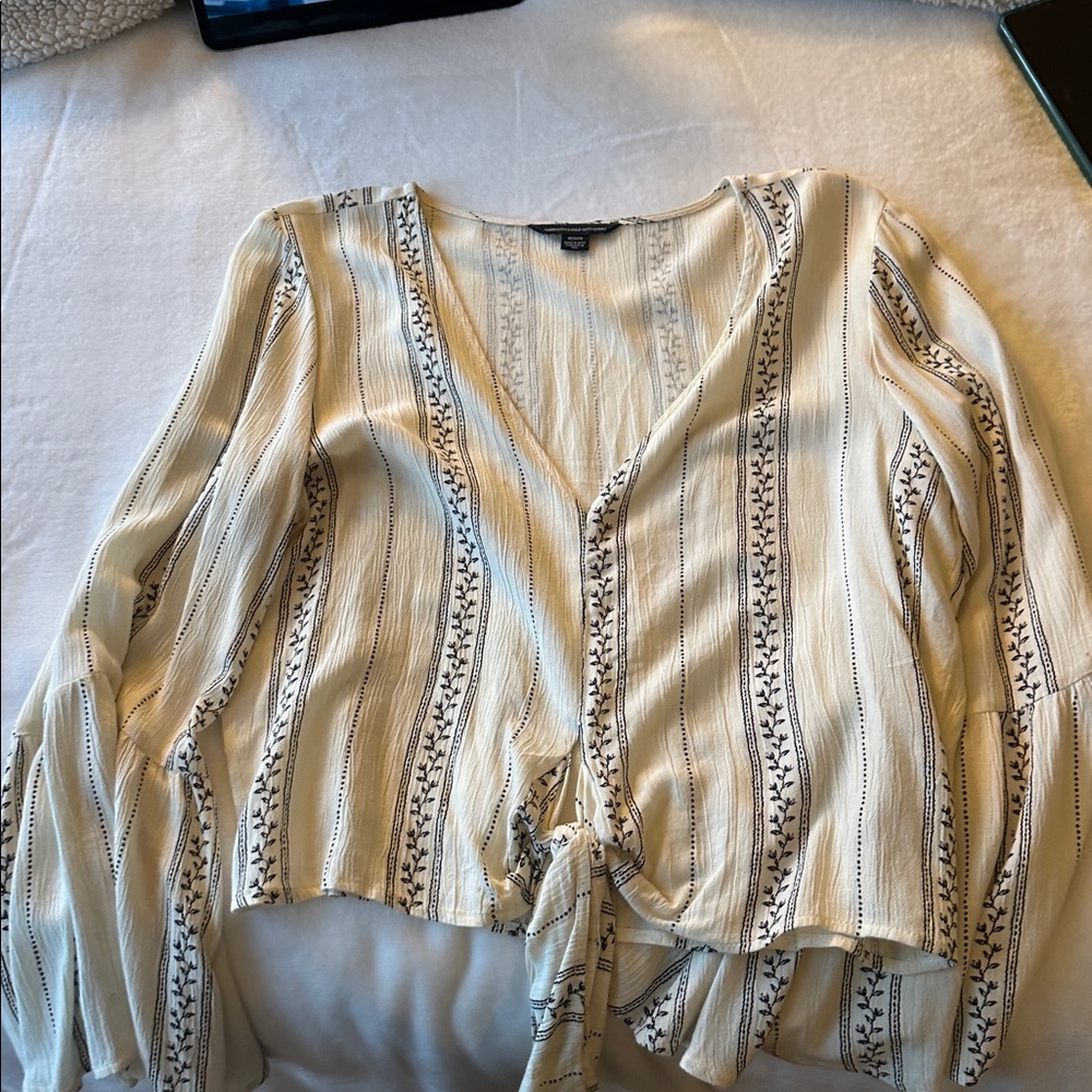 American Eagle Outfitters Cream and Black Striped Blouse
